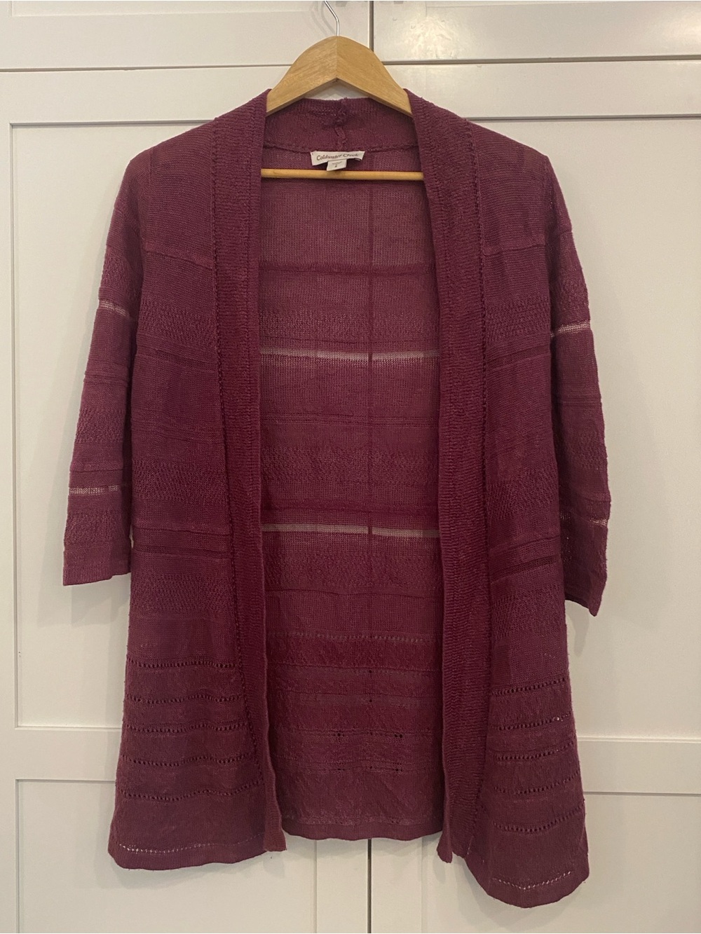Coldwater Creek Linen Blend Open Front Knit Cardigan Three-Quarter Sleeve Sz S